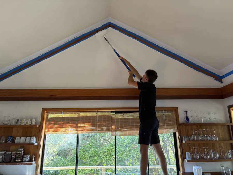 Painting a raked ceiling with a roller
